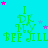 A turquoise background displays repeating green text "I DE NY BFF JILL" with pink and blue stars scattered throughout, showing slight variations in star positions across frames.