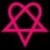 Two animated frames of a pink neon-style pentagram symbol on black background, left frame brighter and more solid, right frame dimmer with visible pixelation.