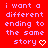 Red background with light purple pixelated text reading 'i want a different ending to the same story' and a white heart symbol at bottom right.
