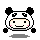 Pixel art character in panda costume with four distinct facial expressions and limb positions on gray background.