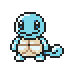 Pixelated blue turtle-like creature with beige shell, six distinct poses showing varied limb and tail positions against gray background.