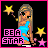 Pixel art contact sheet showing two animated frames of a female character in blue dress holding star wand with yellow and pink stars, text "BE A STAR" changing from pink to white.
