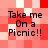 Four identical text-based images arranged in a on a red and white checkered background, each displaying 'Take me On a Picnic!!' in black pixelated font