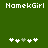 Green background with white pixelated text "NamekGirl" at top, five white plus signs below, and one light green plus sign in the middle of the sequence.
