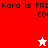 Red and white pixelated image with text 'Kara is FRI' repeated, featuring a white star at top center and red star at bottom center.