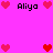 Pixelated pink background with repeated 'Aliya' text and red/pink heart icons arranged in a pattern