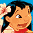 Pixelated cartoon-style image of a character with light brown skin, black hair, and a red top, holding a white flower with pink accents against a solid blue background.