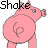 Pixelated pink pig with spiral tail, showing text change from 'Shake' to 'it!' above and below the animal
