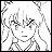 A 48x48 pixel grayscale buddy icon featuring a stylized anime character with long hair and closed eyes on the left, paired with "Anime IM" text and a signature on the right within a contact sheet layout.