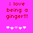 A bright pink background displays red pixelated text reading "i love being a ginger!!!" with five white and light purple heart symbols below.