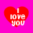 Four red heart shapes with white text "I love you" on a bright pink background, each heart slightly blurred.