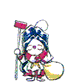 Animated cartoon character in traditional attire holding a red-topped staff and yellow sack, with closed eyes in first frame transitioning to open eyes and raised hands.