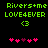Green pixelated text 'Rivers+me LOVE4EVER' with a green '<3' symbol above pink and purple heart icons on black background.