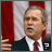 A pixelated of identical figures in dark suits with red ties against a red-and-white striped background, displaying text variations and a thumbs-up gesture