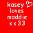 Red background with white pixelated text reading 'kosey loves maddie' and '<<33', with a white heart symbol above 'kosey' on the left side.
