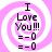 Four identical display a pink and white spiral background with black text reading 'I Love You!!!' and two '=--0' symbols below it