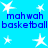 Pixelated blue background with white stars and repeated text "mahwah" above "basketball" in dark blue block letters.
