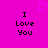 A static image with a bright pink background displays two identical text blocks reading "I Love You" in black pixelated font, each accompanied by a small heart symbol above.