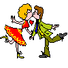 Animated pixel art of a couple dancing, kissing, and holding hearts in multiple sequential poses against gray background.