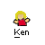 Pixelated icon of a person with blonde hair wearing a red top, arms extended, with the name 'Ken' below in pixelated text.