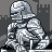 Pixelated knight in silver armor stands before a dark castle with crenellations and two small stars on the tower.