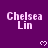 Purple background with repeated 'Chelsea Lin' text and small heart symbols in a pattern