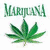 Animated sequence showing a green cannabis leaf with text above it, transitioning from 'MARIJUANA' to 'LARJUANA' and then to partial views of the leaf.