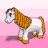 Pixelated cartoon pony with white body and brown mane/tail in a 7-frame animation contact sheet showing walking motion across pink background.