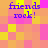 Pixelated of yellow, pink, and orange squares with blue text reading 'friends rock!' in four identical quadrants