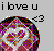 Pixelated icon with 'i love u' text above a colorful abstract circular shape and '<3' symbol on gray background.