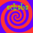 Four identical spiral patterns in red and blue with green text 'echsba' overlaid on each quadrant.