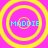 Four identical circular yellow rings on a bright pink background with cyan text reading MADDIE in the center of each ring.