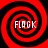 Four identical red and black spiral patterns arranged in a , each containing the text FLOCK in white pixelated letters
