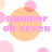 Pixelated image with a large peach-colored circle, pink text reading 'summer oh seven', and scattered pink circular shapes on a white background.