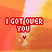Pixelated red text "I GOT HUER YOU" on orange-yellow gradient background with small white and pink accents, animated by changing the 'H' to 'U' in each frame.