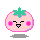 Four pixelated tomato-shaped icons with pink bodies, green stems, and gray shadows arranged in a