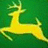 A yellow deer silhouette on a green background with "John Deere" text in green pixelated font on white.