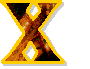 nine X-shaped icons with yellow borders and brown textured fills, each showing distinct variations in internal structure against a gray background