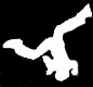 White silhouette of a person performing acrobatic handstands and flips against black background, with one smaller variant in bottom-left corner.