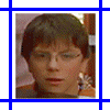 identical small portrait images showing a person with short dark hair and glasses, wearing an orange garment against a light background
