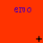 Red background with purple 'emo' text repeated in three , black symbols changing between frames including plus signs and asterisks