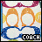 Animated sequence of stylized glasses with orange frames and blue arms, each frame displaying 'COACH' text in black on a white background.