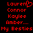 Red pixelated text on black background displays names and 'My Besties' with a heart symbol replacing the 'o' in Lauren.