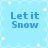 Pixelated light blue background with white snowflakes and four identical 'Let it Snow' text blocks arranged in a