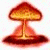 Animated nuclear mushroom cloud icon with orange and red gradient, transitioning from base to cap against white background.