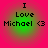 Four identical pixelated text icons arranged in a on a pink background, each displaying 'I Love Michael <3' in black text over a green circular gradient