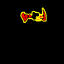 Animated contact sheet of a yellow stick figure with red accents performing various poses and actions across 23 frames on black background, including running, jumping, crouching, and interacting with small objects.