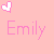 Pink background with repeated 'Emily' text and heart symbols in pink and white, showing animation changes between frames.