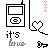 Pixelated black-and-white icon shows a rectangular device with screen and circular button, heart symbol connected by line, text 'it's love' below.