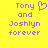 Yellow background with purple pixelated text reading 'Tony and Joshlyn forever' on left, same text without heart symbol on right.